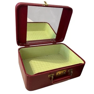 Vintage MCM Red Luce Leather Makeup Hard Case Travel Vanity With Mirror Luggage - Picture 1 of 10