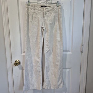 Pantalones acampanados vintage Express talla 0 tiro bajo lino algodón beige tostado - Imagen 1 de 7