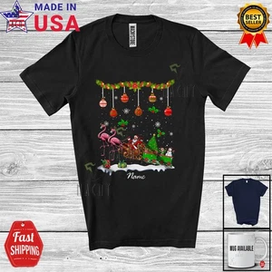 Custom Name Santa Sleigh Flamingo With Christmas Tree;Joyful Pajama Family Shirt - Picture 1 of 7