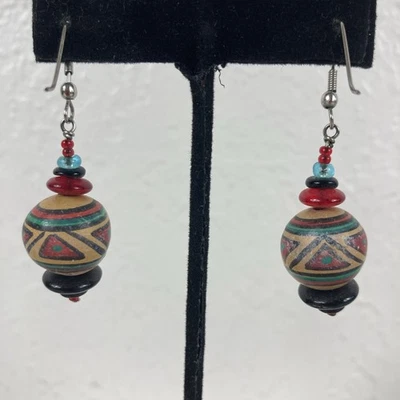 Pendientes Cuentas Tribal Suroeste Negro Rojo Azul Verde Marrón Ganchos Colgantes Gota Foto 1 de 4