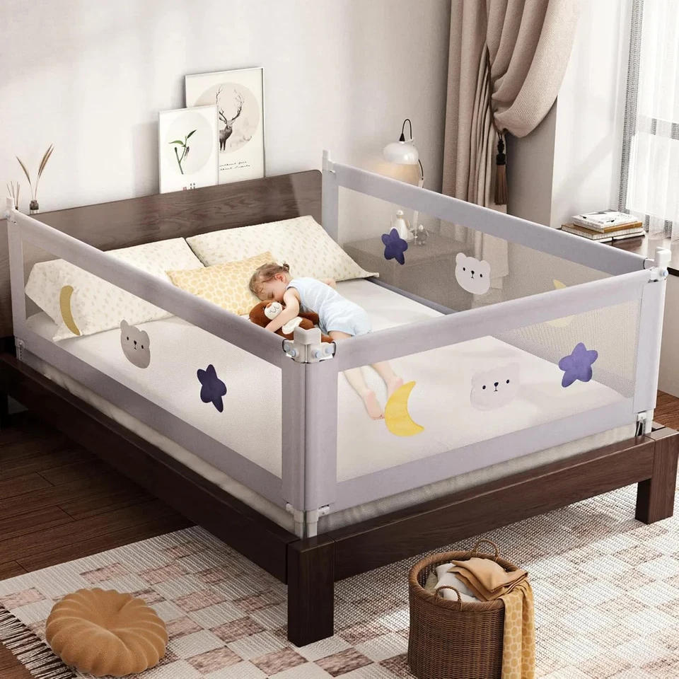 Riel de cama Omzer para niños pequeños - (paquete de 3) rieles de cama para niños pequeños con bloqueo doble para niños Foto 1 de 3