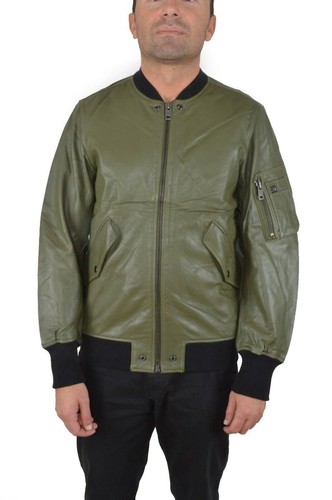 VETEMENTS giacca bomber uomo vera pelle di agnello a costine verde cappotto outwear
