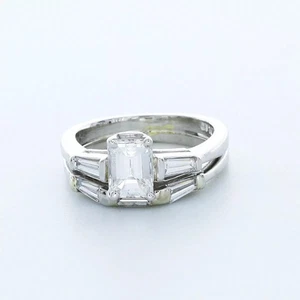 Engagement Ring Set Platinum Vintage 1.67 Carat Emerald Lab-Grown Diamond E SI1 - Picture 1 of 5