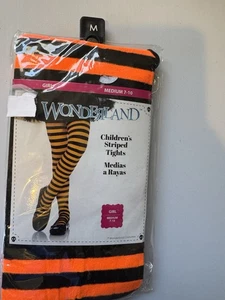 New Wonderland Costumes Girls Striped Tights Orange and Black Size Medium 7-10 - Picture 1 of 2