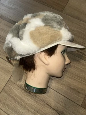 Vintage Y2K Angora Fur Newsboys Hat Angora Blend Patchwork Mafia Groovy Hippie - Image 1 of 4