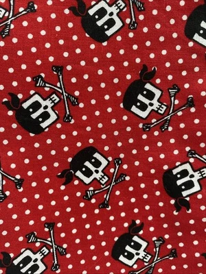 Tela de algodón a lunares rojos y blancos de 1 yarda 7”x42” calaveras y huesos piratas VER NOTAS Foto 1 de 4