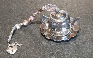 Vintage Teapot & Saucer Tray Loose Leaf Tea Infuser Steeper Charm Diffuser -Y - Picture 1 of 5