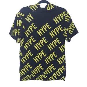 Vibes Hype Hoodie Shirt Small Black Yellow Spell Out Short Sleeve Hoodie - Picture 1 of 5