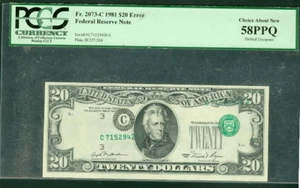 $20 FRN - Phila 1981 fr. #2073c ENORME Ser# ERROR Gr58PPQ - Imagen 1 de 2