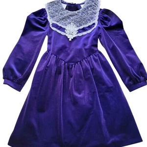 Vintage Girls Size 7 Bonnie Jean Dark Purple Velvet Dress - Picture 1 of 5