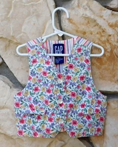 VTG 90's GAP Kids Floral Striped Vest Hippie Boho Look XS - Picture 1 of 3