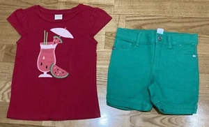 Girl's Gymboree Outfit size 4 - Red Watermelon Top w/Green Jean Shorts EUC - Picture 1 of 8