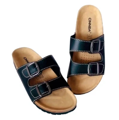 Cinnea® Klassik Wellness Pantoletten Hausschuhe Zimt-Latschen mit Lederfußbett