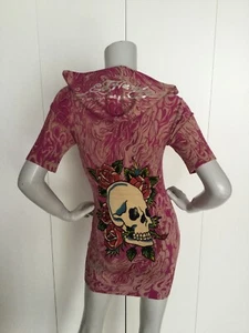 Ed Hardy By Christian Audigier Full Zip Dress Hooded Skull Cardigan Size S - Picture 1 of 7