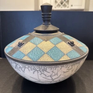 Rick Foris Wi contemporary Raku Art studio ceramic sculpture vase aztec style - Picture 1 of 11