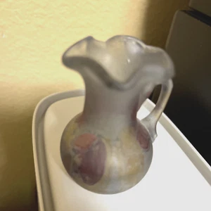Rueven Nouveau Art Hand Painted Drip Satin Glass Pitcher Vase 2.5” Lilac/Purple - Imagen 1 de 16
