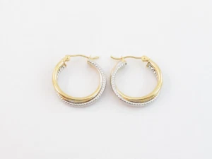 14k Yellow And White Gold Hoop Earrings - Picture 1 of 4