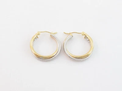 14k Yellow And White Gold Hoop Earrings - Image 1 of 4