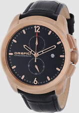 $795 Orefici Men's Black Leather Quartz Classic Chronograph Watch 44MM ORM8C4403