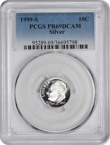 1999-S Roosevelt Dime PR69DCAM Silver PCGS Cover