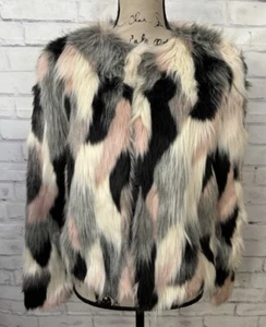 Cynthia Crowley Size Med Pink Black White Faux Fur Jacket Coat - Picture 1 of 8