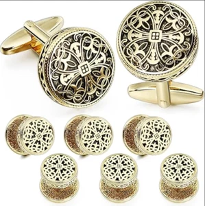 Retro Pattern Cufflinks and Tuxedo Shirt Studs Set for Men Wedding Birthday Part - Picture 1 of 5