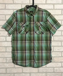 Camisa Prana Manga Corta Abotonada A Cuadros Para Hombre Mediana Verde Doble Bolsillos Frontales - Imagen 1 de 15
