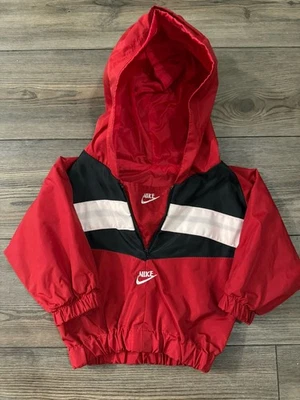Jaqueta com Capuz Rara Vintage Nike Windbreaker Vermelha Preta Branca — Criança 3T - Imagem 1 de 4