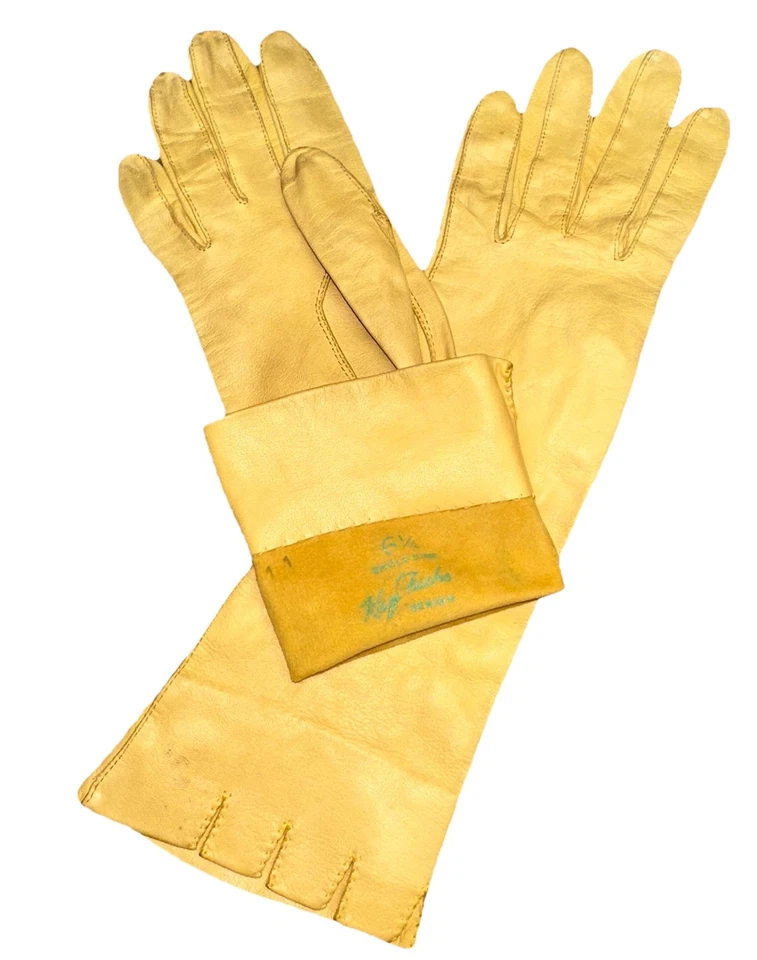 Guantes largos de ópera vintage de cuero amarillo para niños con diseño Kay Fuchs de los años 50 6 1/4 Foto 1 de 4