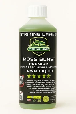 MOSS BLAST Lawn Moss Killer by Striking Lawns – Fast-Acting Iron Sulphate Liquid