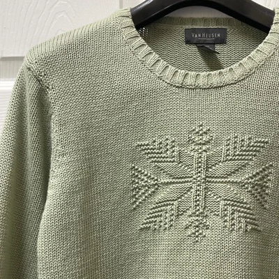 Suéter De Colección Van Heusen Para Mujer XL Intarsia Copo de Nieve Salvia Años 90 Y2K Clásico Foto 1 de 4