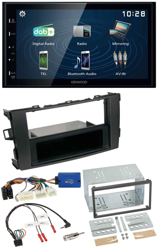 Kenwood 2DIN Bluetooth Lenkrad USB DAB Autoradio für Toyota Auris 2011-2012 schw - Bild 1 von 4