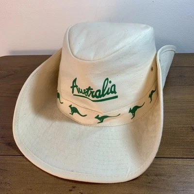 De Colección Australia Canguro Estampado Boonie Sombrero Lona Blanco Swagman Plegable Foto 1 de 4