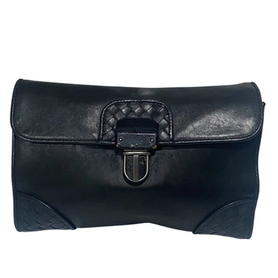 Bottega Veneta Intrecciato Leather Pouchette Clutch in Black - Image 1 of 4