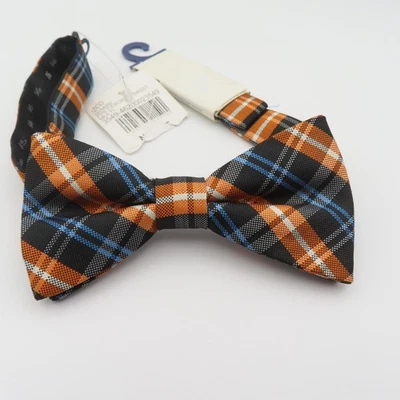 Izod Bow Tie Orange Black Plaid 2.25" Wide Pre Tied Polyester NEW - Image 1 of 4