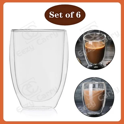Set of 6 Double Wall Glass Coffee Cups 350ml Insulated Clear Modern Latte Mugs - image 1 of 3