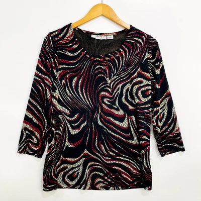 Sag Harbor女式上衣小号黑色红色动物印花懒人迪斯科艺术 — 第 1/4 张图片