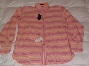 Authentic Tommy Hilfiger Stripe Cotton Shirt Orange Red Mens Size M* - Picture 1 of 4