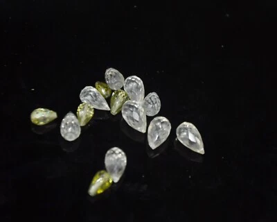 Natural Teardrop Lemon Quartz Beads Clear and Green Crystal Cut, Loose Faceted - Image 1 of 3