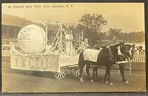 ONEONTA NY RPPC WCTU BLUMENPFERD GEZOGENER PARADEWAGEN ~ ZENTRAL NY FAIR TEMPERANCE - Bild 1 von 3