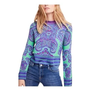 Maglione Free People New Age Cropped Boho Paisley Manica Lunga Taglia S - Foto 1 di 5