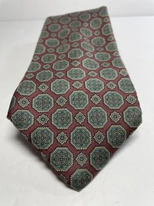 Halston Mens Tie Necktie Burgandy/ Blue Geometric 100% Italian Silk Classic - Picture 1 of 8