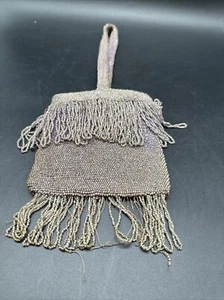 VTG 1920's Flapper Purse Purple Carnival Glass Beads Fading And Bead Loss Bottom - Picture 1 of 7