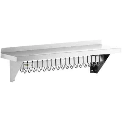 Estante para olla de pared de acero inoxidable de 12" x 36" 18 ganchos cocina comercial NSF Foto 1 de 4