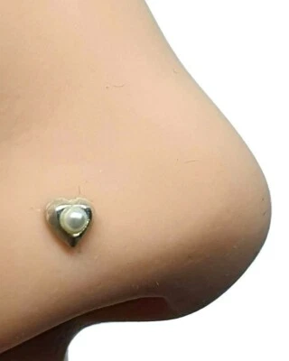 Cuore naso borchia perle gemma 22 g (0,6 mm) argento sterling 925 spilla drit... - Immagine 1 di 4
