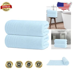 Luxury Lightweight Bath Sheets Set - 2 Extra Large 35x70 Soft Towels, Sky Blue - Picture 1 of 9