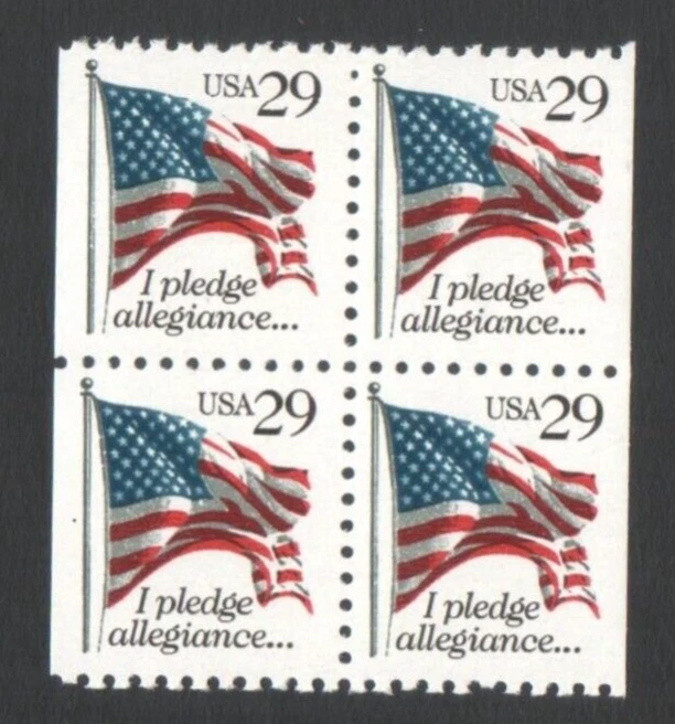 Vintage Unused US Postage Block 29 Cent Stamps FLAG   I Pledge Allegiance... - Image 1 of 2