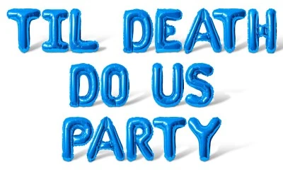 Banner globo con letras TIL DEATH DO US PARTY - Decoraciones de suministros para fiestas de Halloween Foto 1 de 4