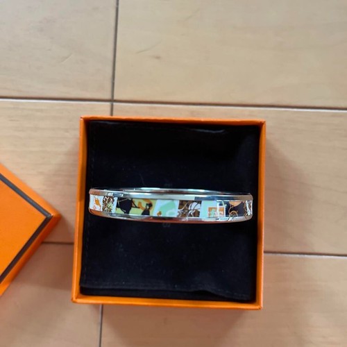 HERMÈS Autentico Bracciale Hermes Vintage Cloisonne Metallo Verde Arancione