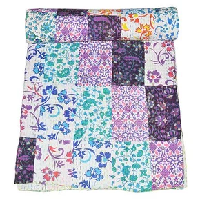 Indian Handmade Quilt Vintage Kantha Bedspread Throw Cotton Blanket Gudri Queen - Picture 1 of 4